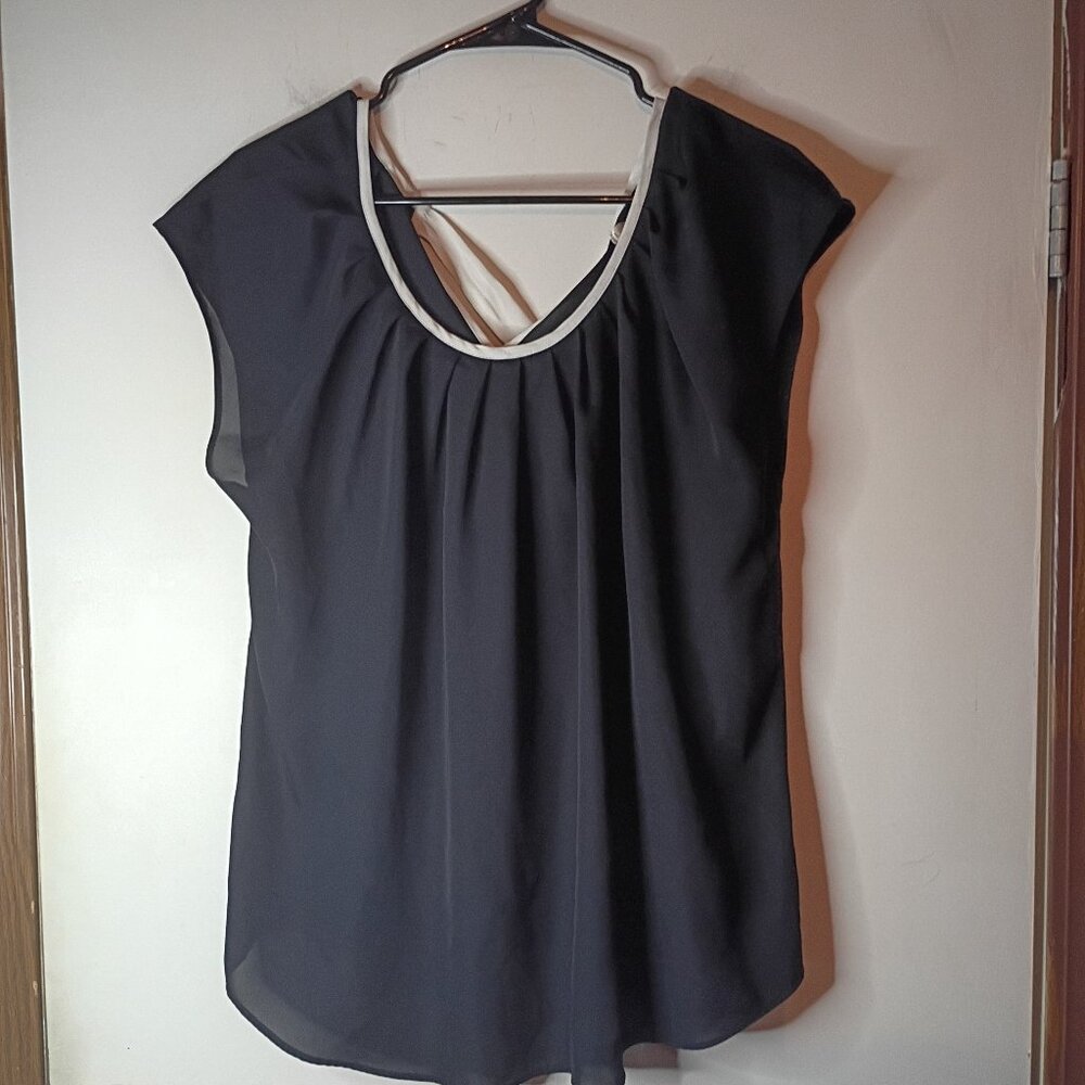 Lauren Conrad Black Chiffon Blouse Tie Back Sheer Overlay Women’s Top